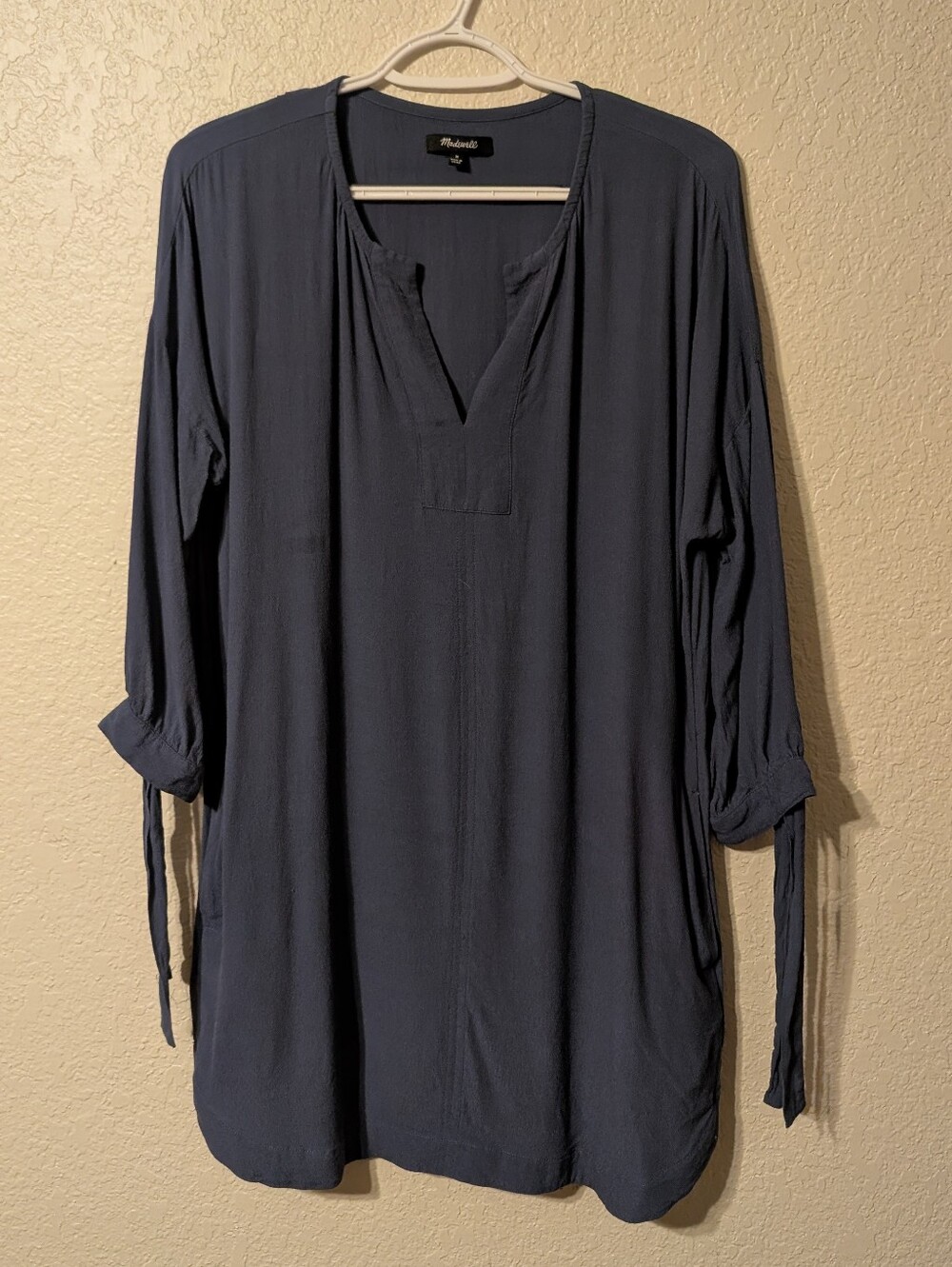 Madewell Blue 3/4 Tie Sleeve Tunic Mini Shift Dress Luxurious, Size M - Picture 2 of 10